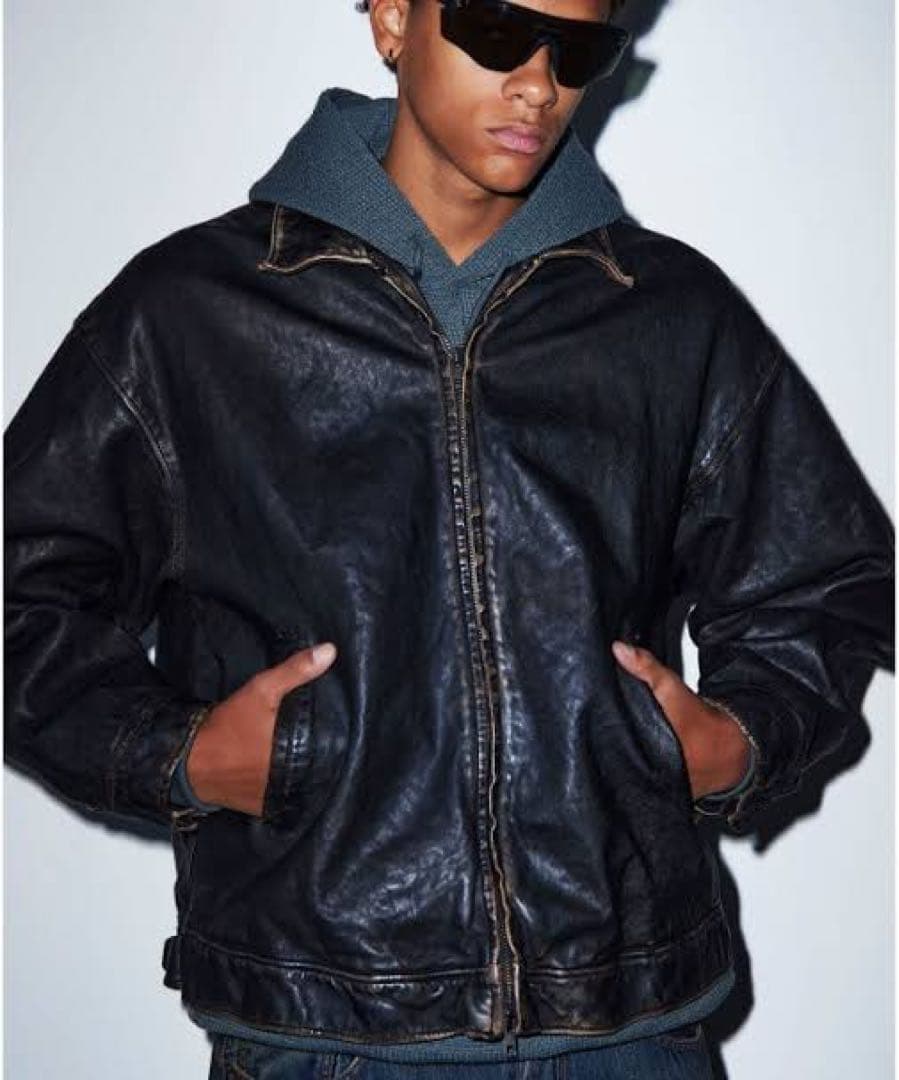 【Mサイズ】BEAMS レザージャケット / 2024 / ユーズド加工 BEAMS（ビームス） 革ジャン ライダース ユーズド加工 レザー ショート