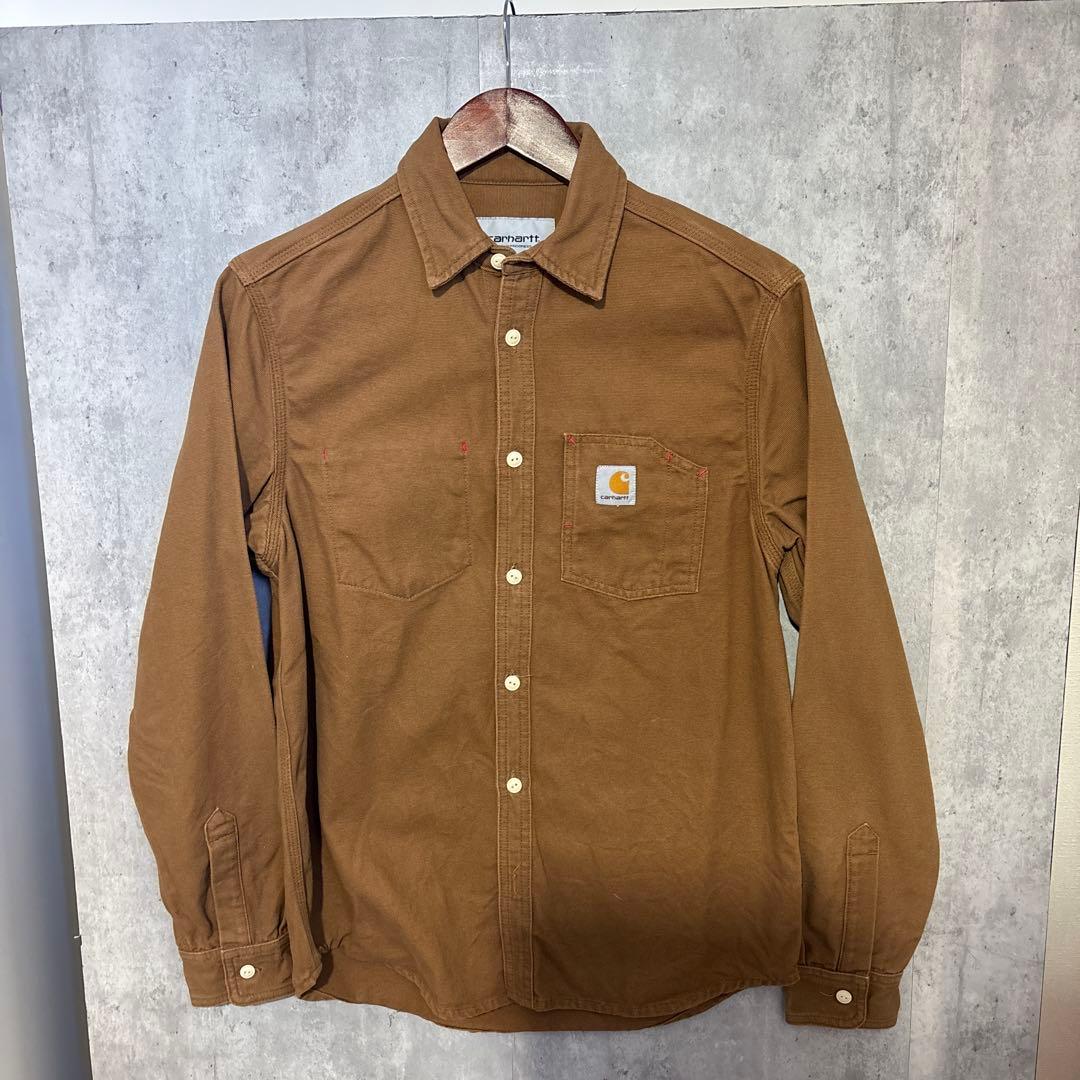 【希少デザイン】carhartt メンズ　ワークシャツ　ブラウン　サイズS Carhartt カーハート ワークシャツ ワーク シャツ 長袖シャツ 長袖