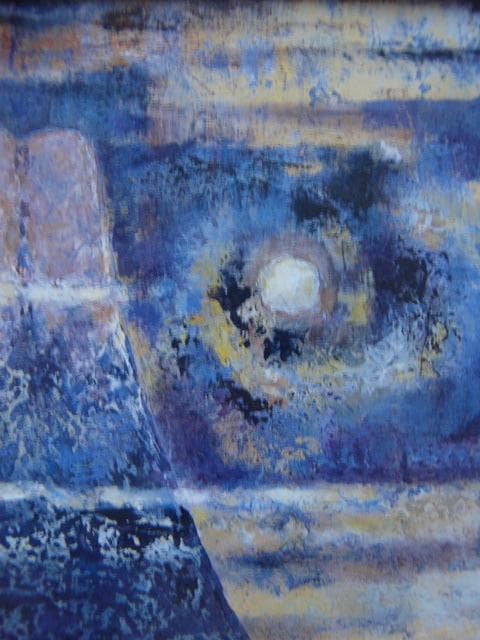 福島 一二三 【夜半の月】 希少画集画、状態良好、新品高級額装付