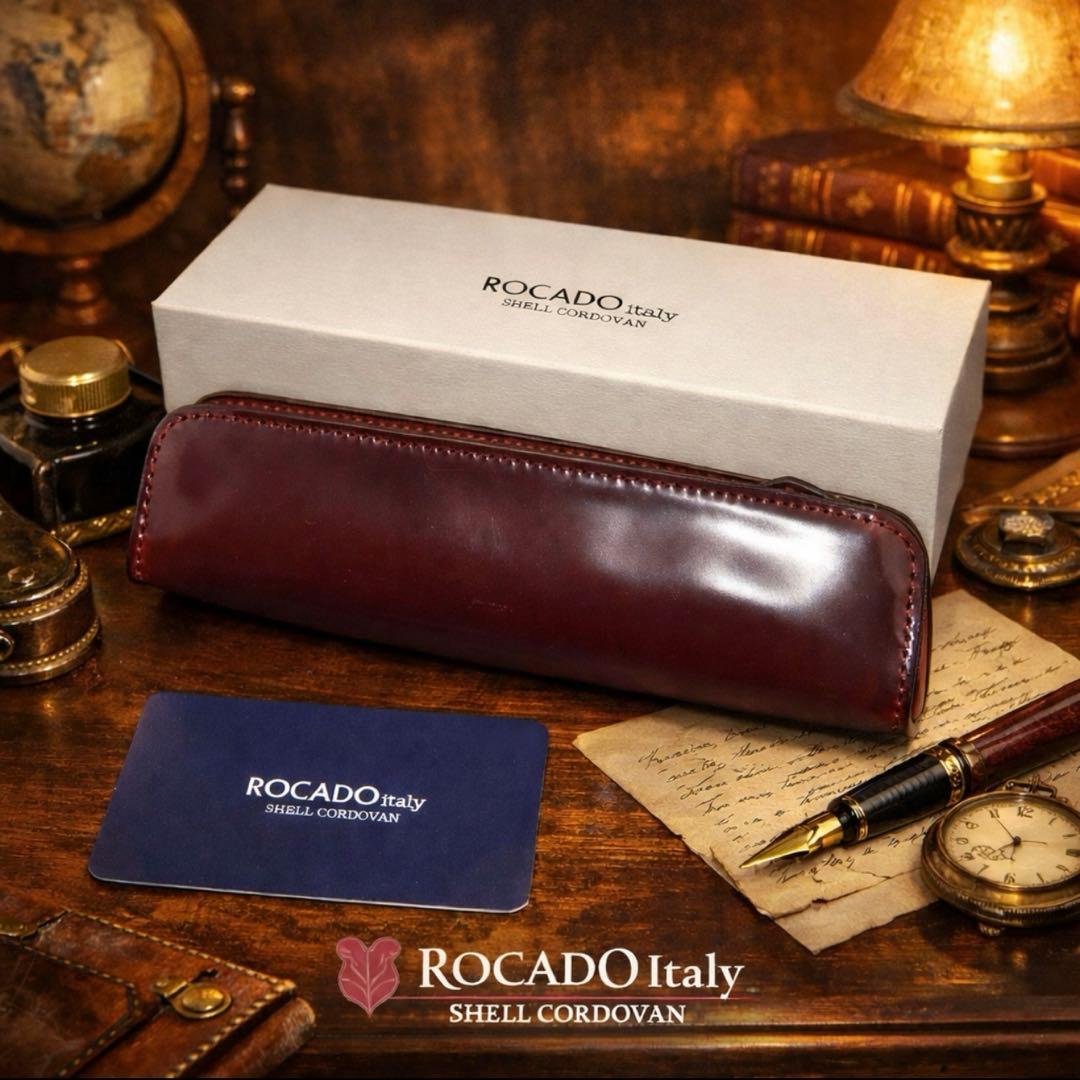 【訳あり】ROCADO 伊製 シェルコードバン ボルドー ペンケース 馬革 正規