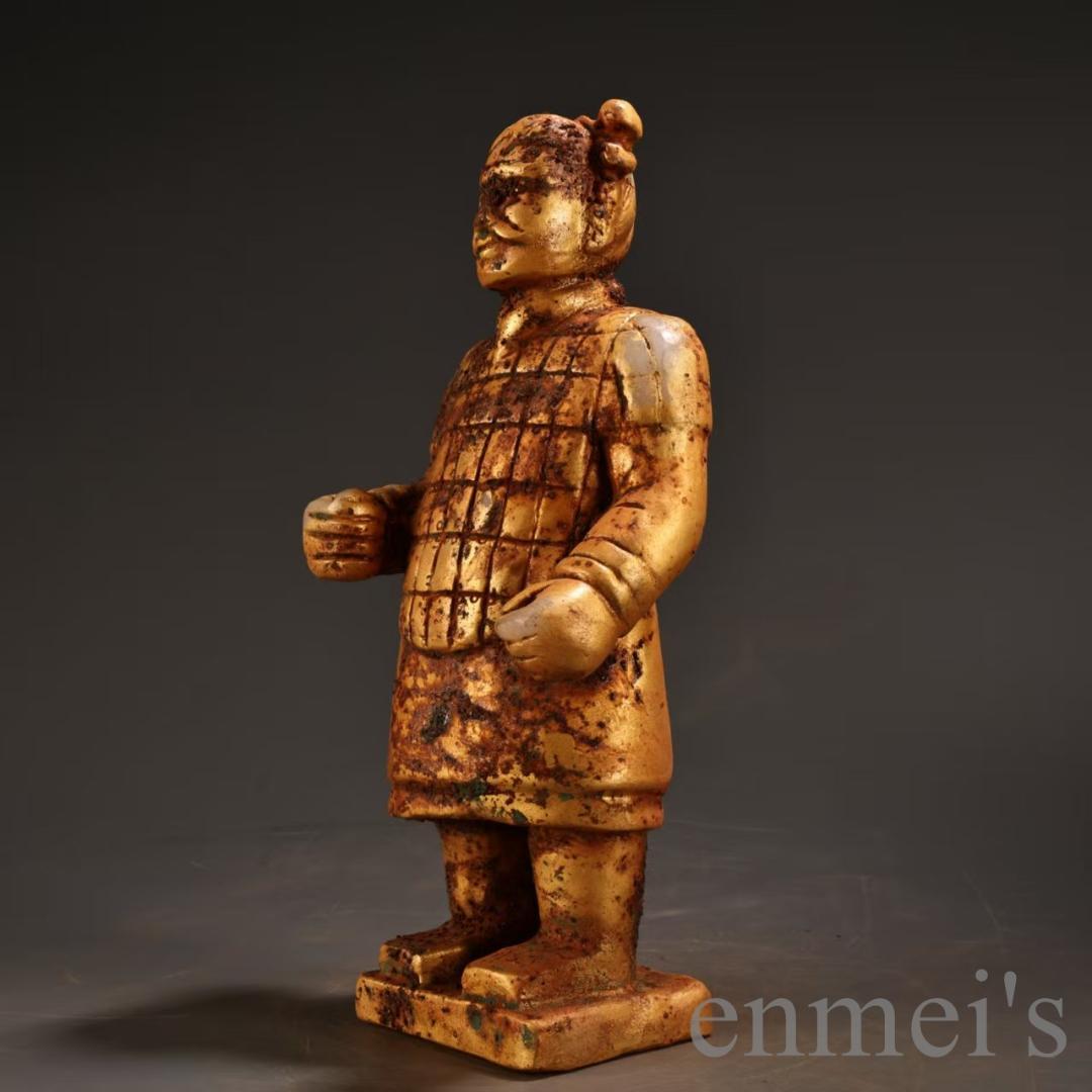 中国古美術 旧蔵『白玉彫刻 站人勇人物』古玉彫刻 唐物 文房置物 賞物