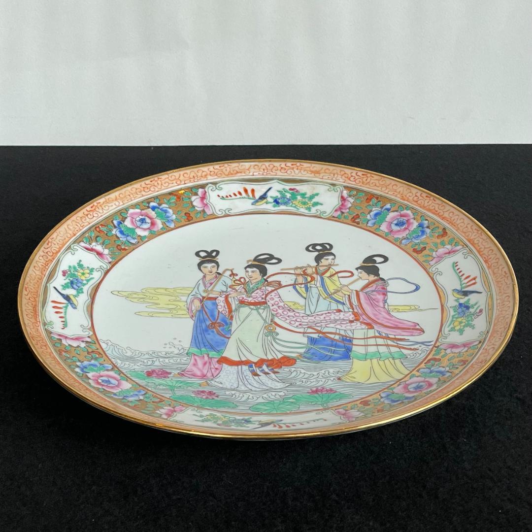 中国 廣彩 4人 天女 飾皿 色絵 絵皿 大皿 骨董 美術 芸術 置物 中華