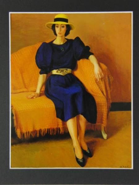 梶 進 「青い服の女」、限定画集より、藤島 武二、新品額装付