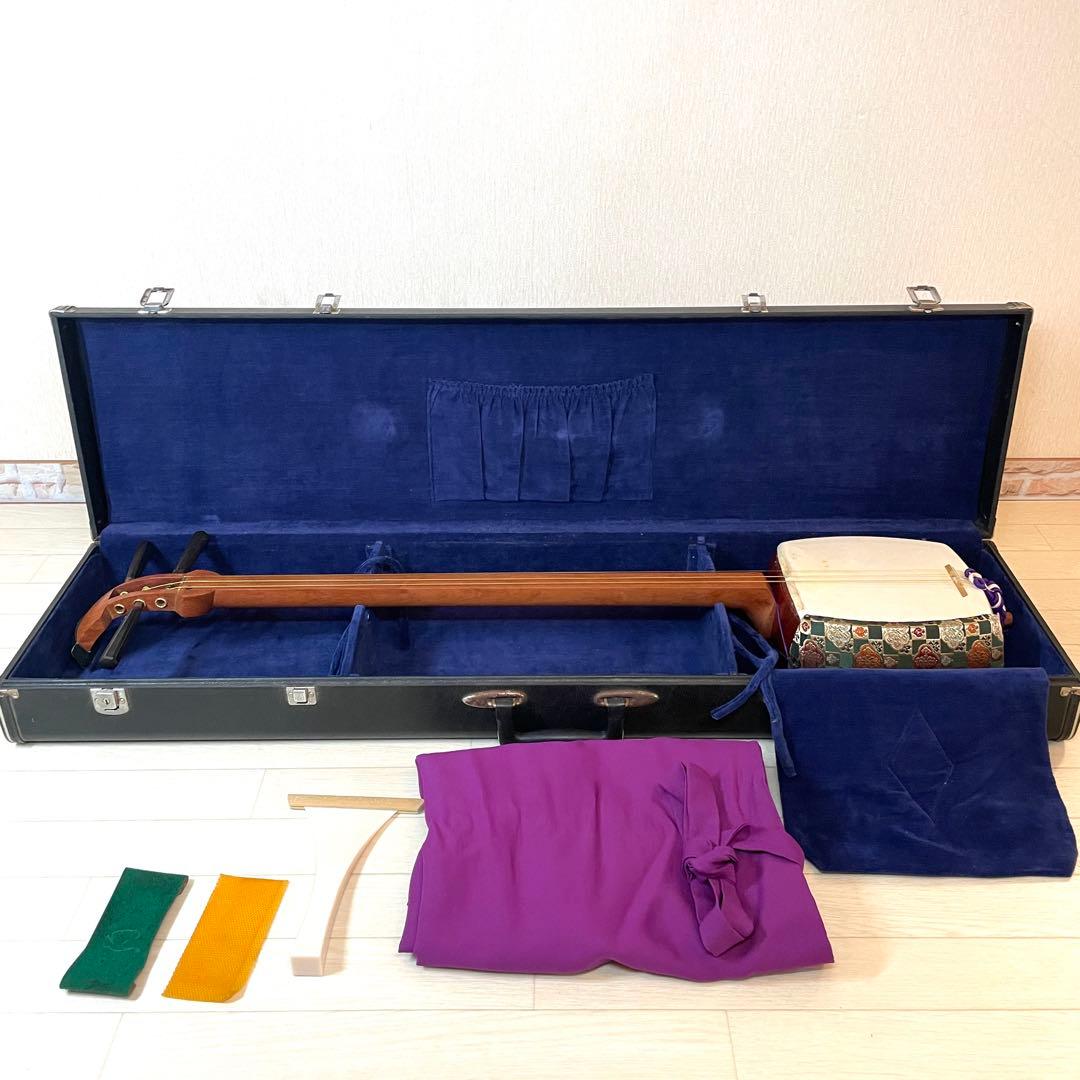 三味線　中棹　セット　撥　胴かけ　ハードケース　花梨