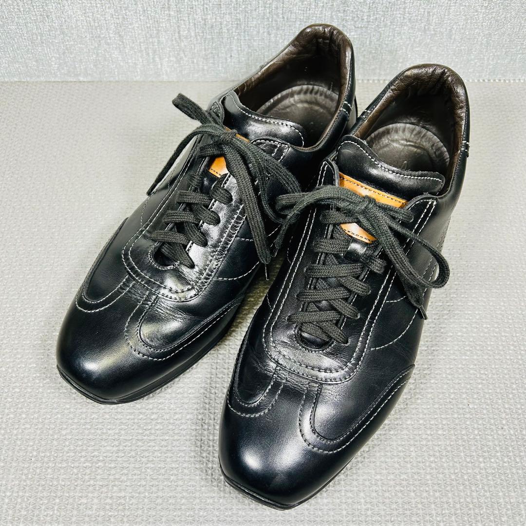 希少美品 Santoni サントーニ 高級レザースニーカー ブラック25.5ｃｍ