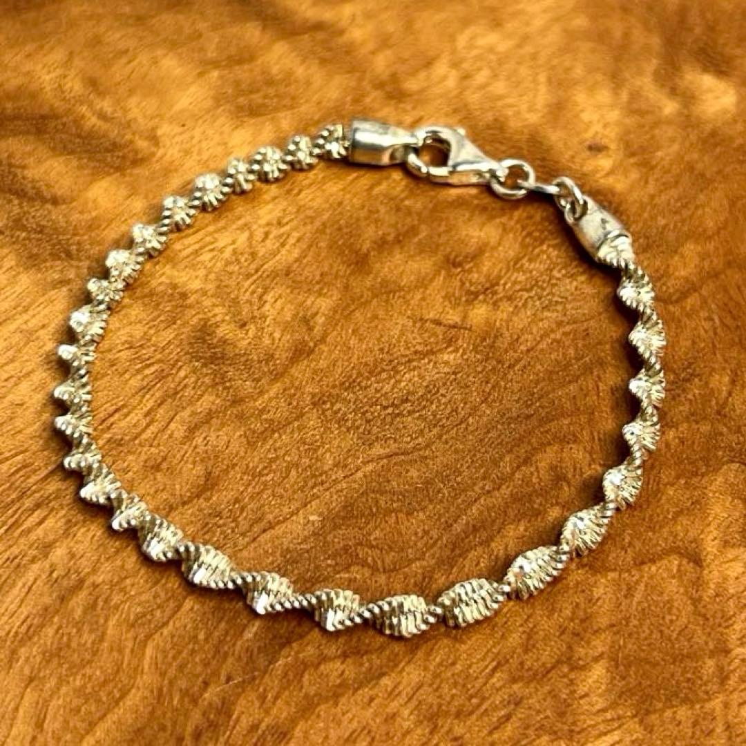 イタリア ヴィンテージ シルバー スパイラル チェーン ブレスレット925