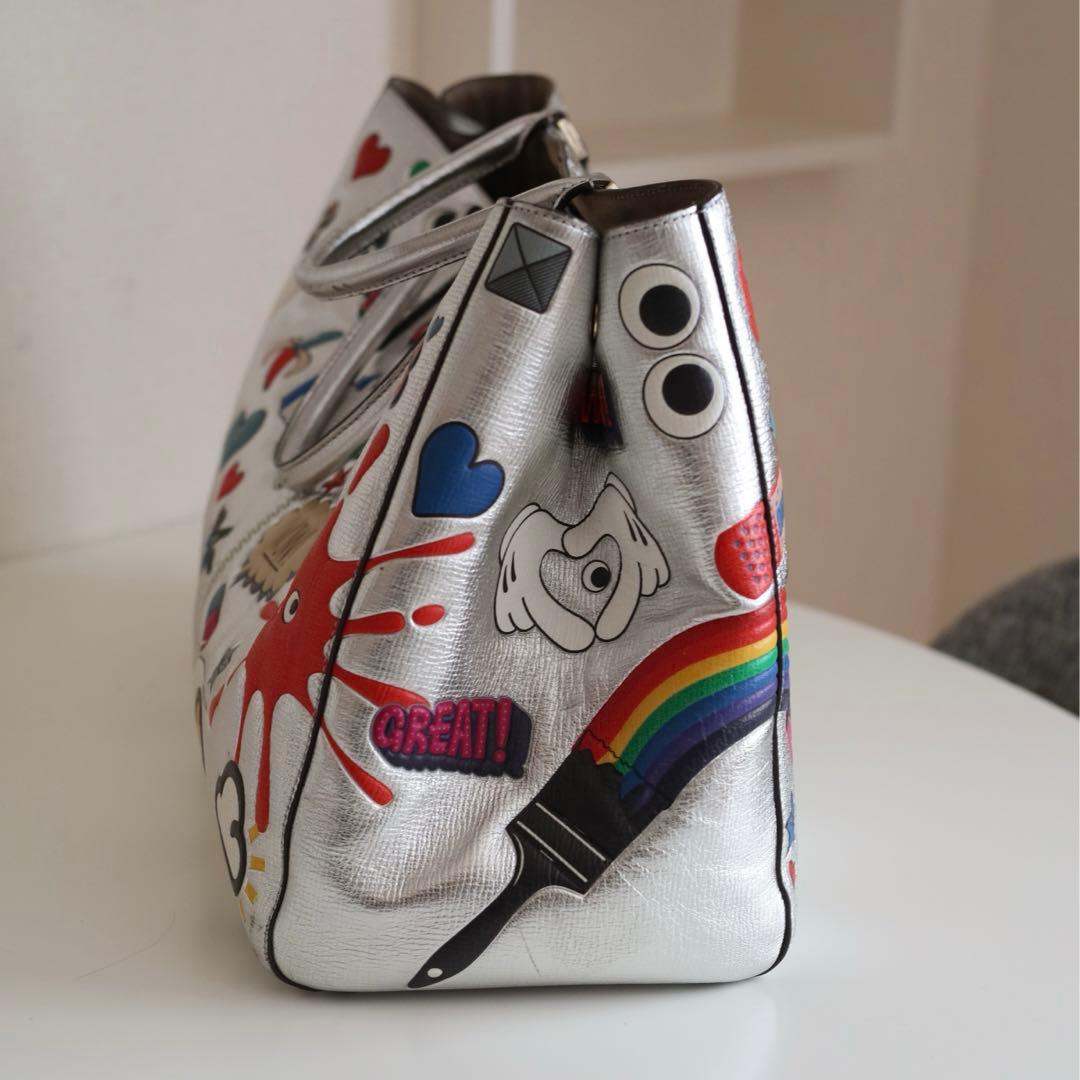 美品】アニヤハインドマーチ ステッカートートバッグ シルバー Maxi