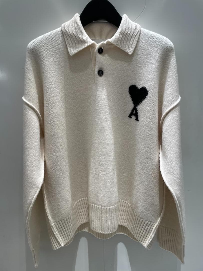 AMI PARIS ホワイト ニット セーター ポロニット S