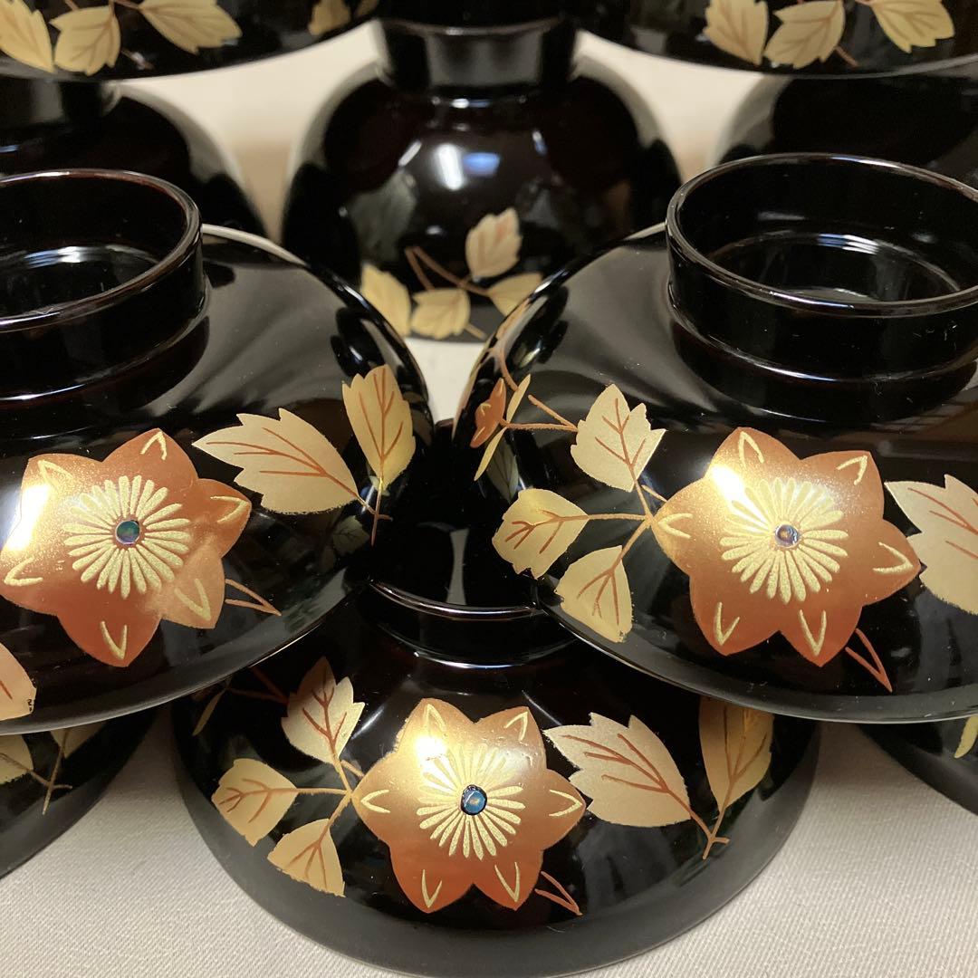 新品 会津塗 蓋つき汁椀 5客 テッセン 蒔絵 会津漆器 蓋付椀 木製漆器