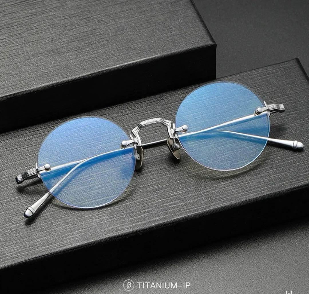 ラウンド メガネ チタニウムフレーム ⚜️✨✨メタル silver ✨✨✨