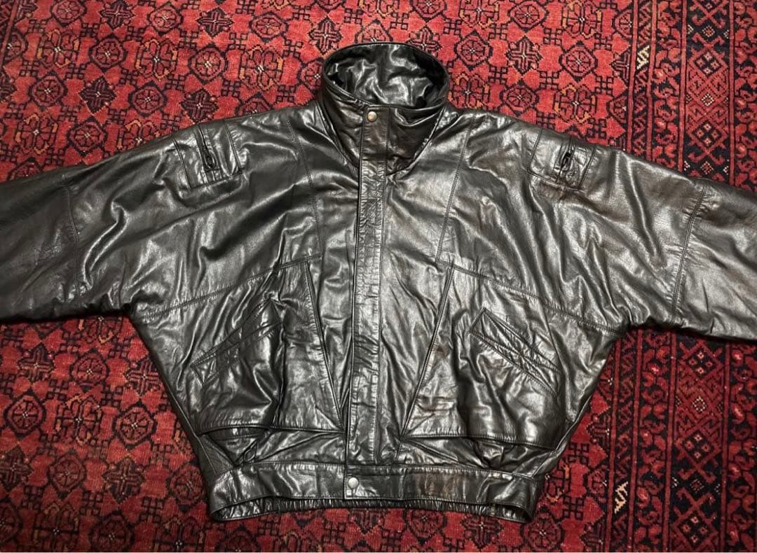 レザージャケット 短丈 スタンドネック90s 00s 古着 レア
