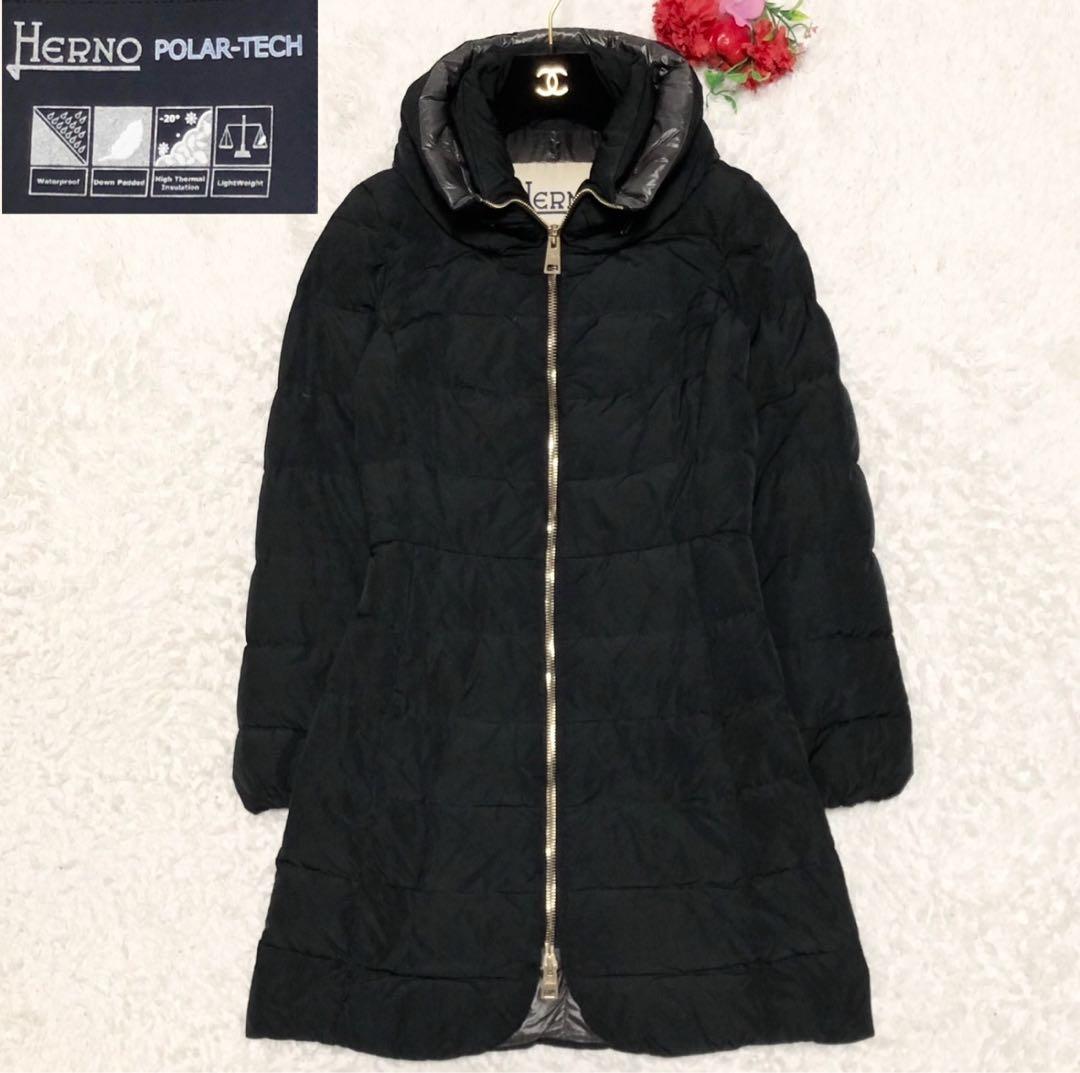 HERNO ヘルノ ダウンコート ステンカラー ポーラテック レディース 黒