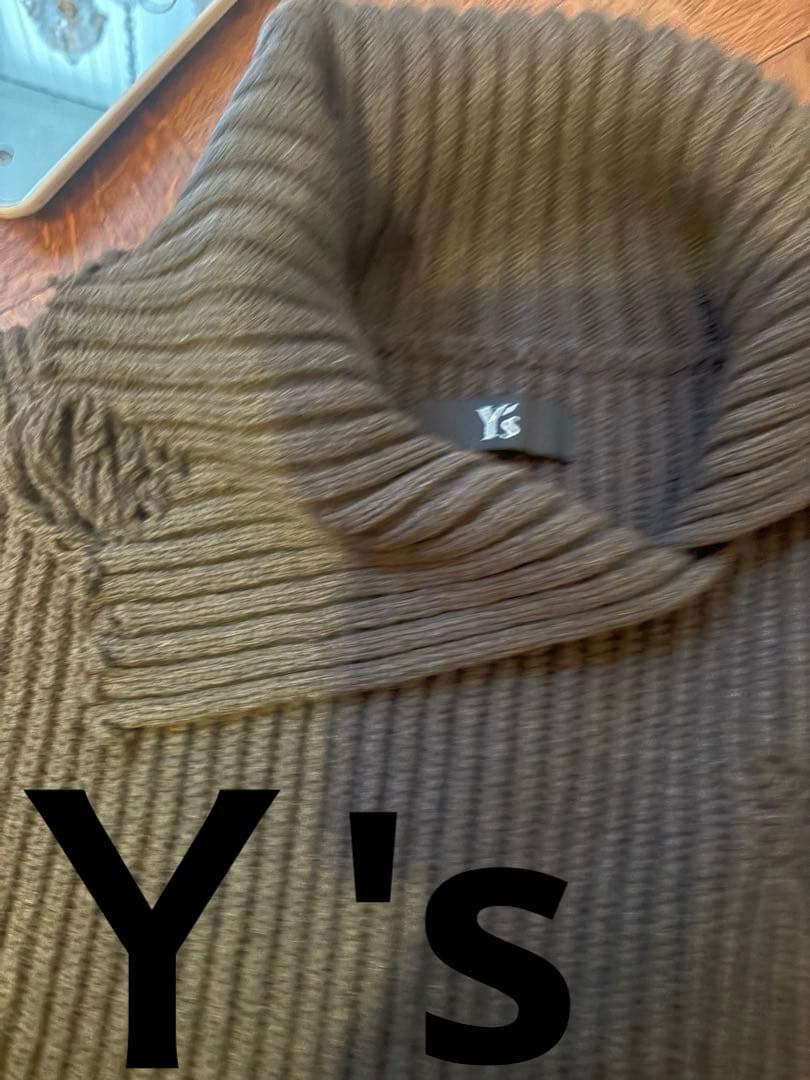 ワイズリブ編み変形ネックベストカーキダークグレー 5Gやわらかコットン オーバーサイズベストネックベスト