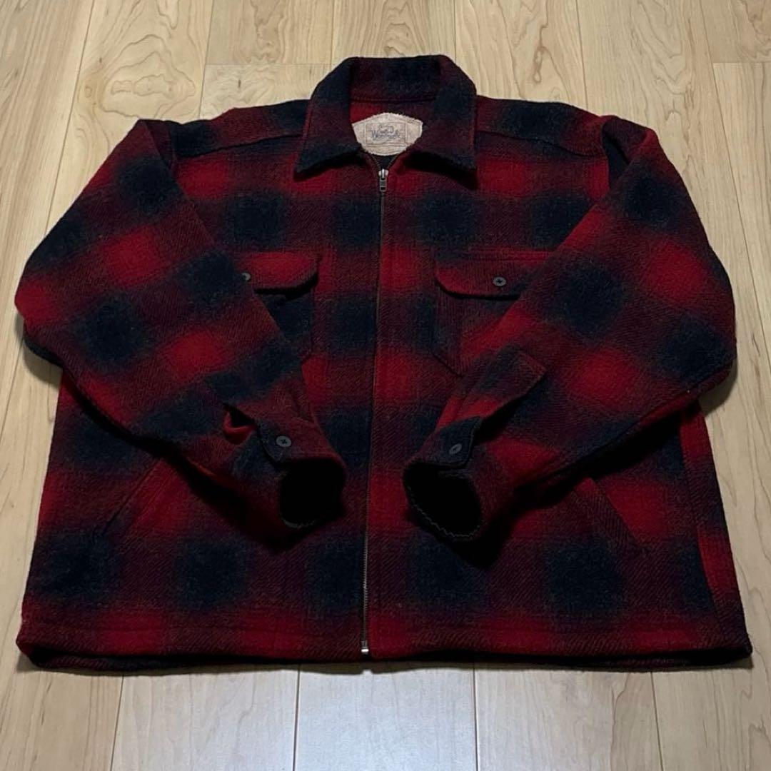 90s ウールリッチUSA製 オンブレチェック ウールジャケット 赤黒 XL