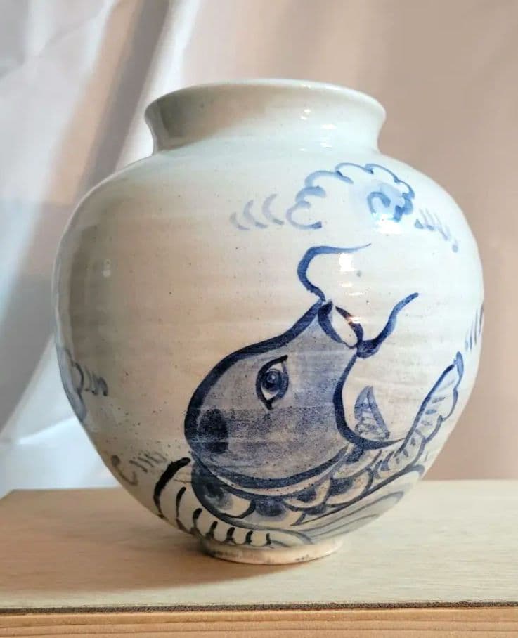 李朝（朝鮮王朝）時代の白磁に染付 陶器壺 - メルカリ