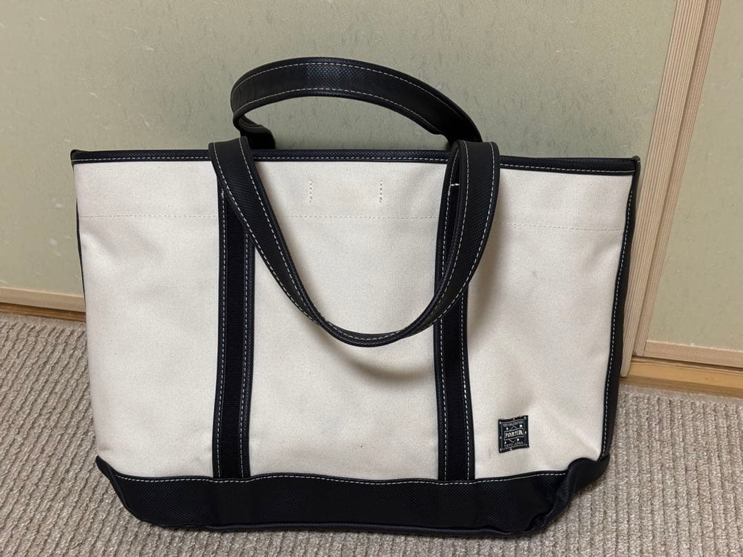 ポーター　キャンバス トートバッグ ホワイト/ブラック