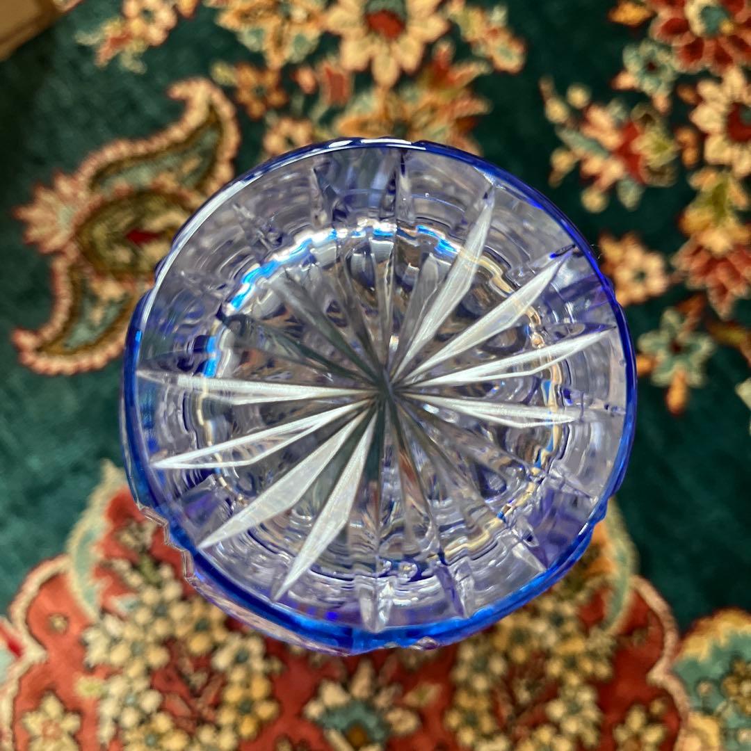 最終値下げ 新品KAMAY カメイガラス 薩摩切子ルリ色被せガラス花瓶