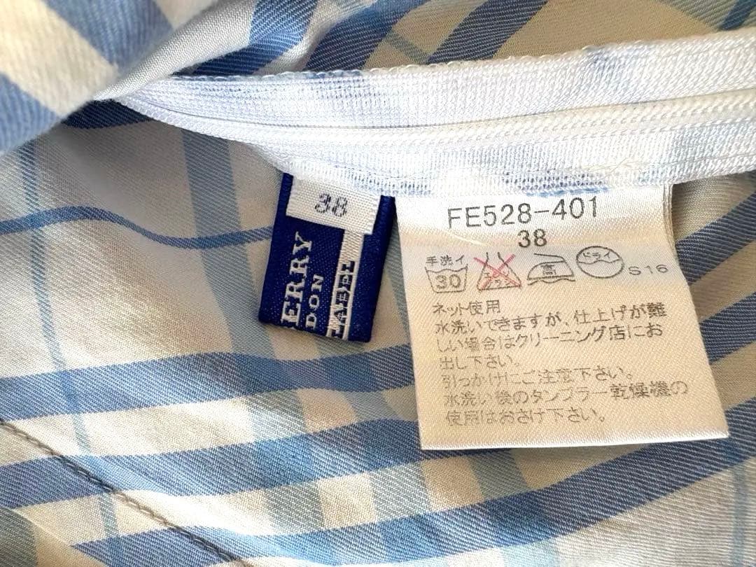 希少】バーバリーブルーレーベル水色チェック フリルブラウス 38☆激レア
