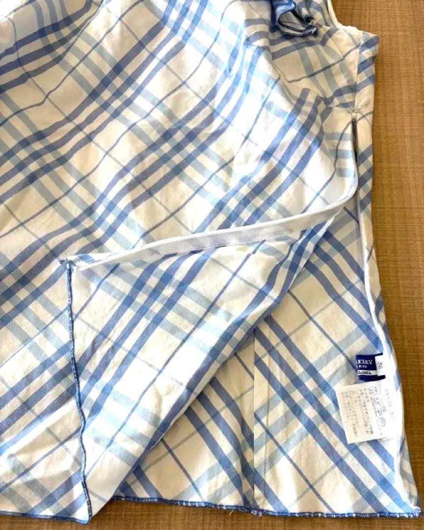 希少】バーバリーブルーレーベル水色チェック フリルブラウス 38☆激レア