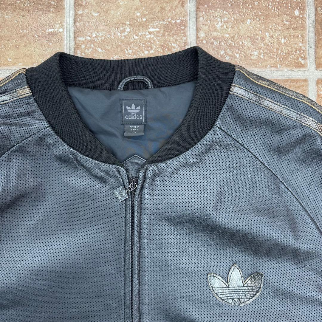 80s 万国旗タグ adidas ATP レザージャケット XL パイソン柄 黒 - メルカリ
