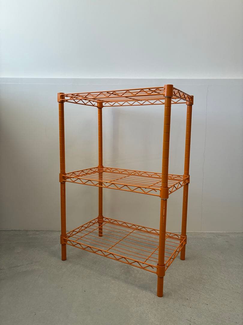 希少　ミッドセンチュリー　レトロポップ　オレンジ スチール メタルラックシェルフ