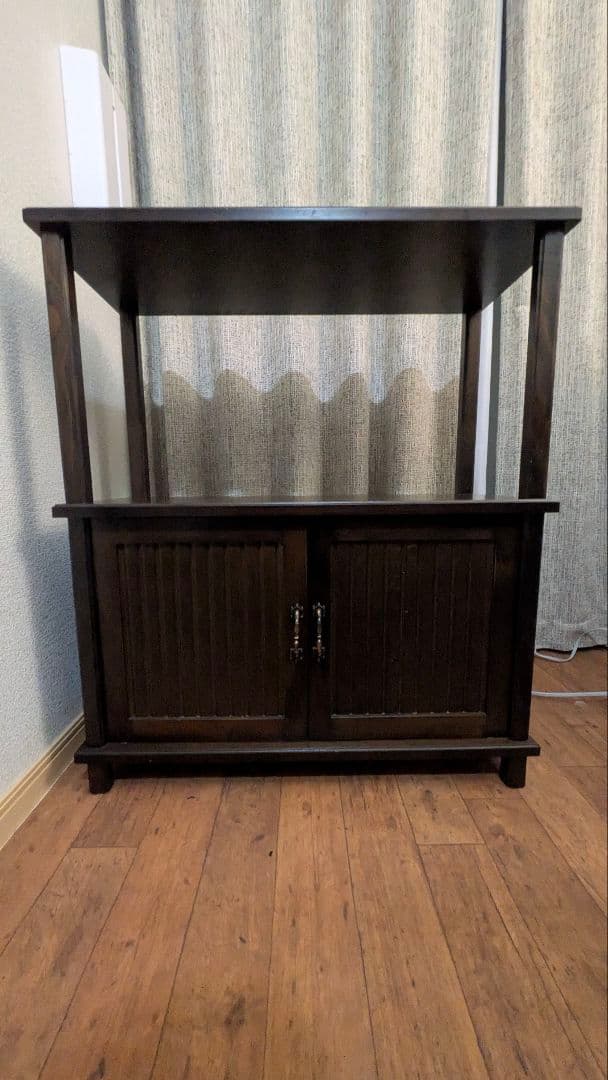 ​【＊MU＊】アンティーク調 木製キャビネット オープンシェルフ付