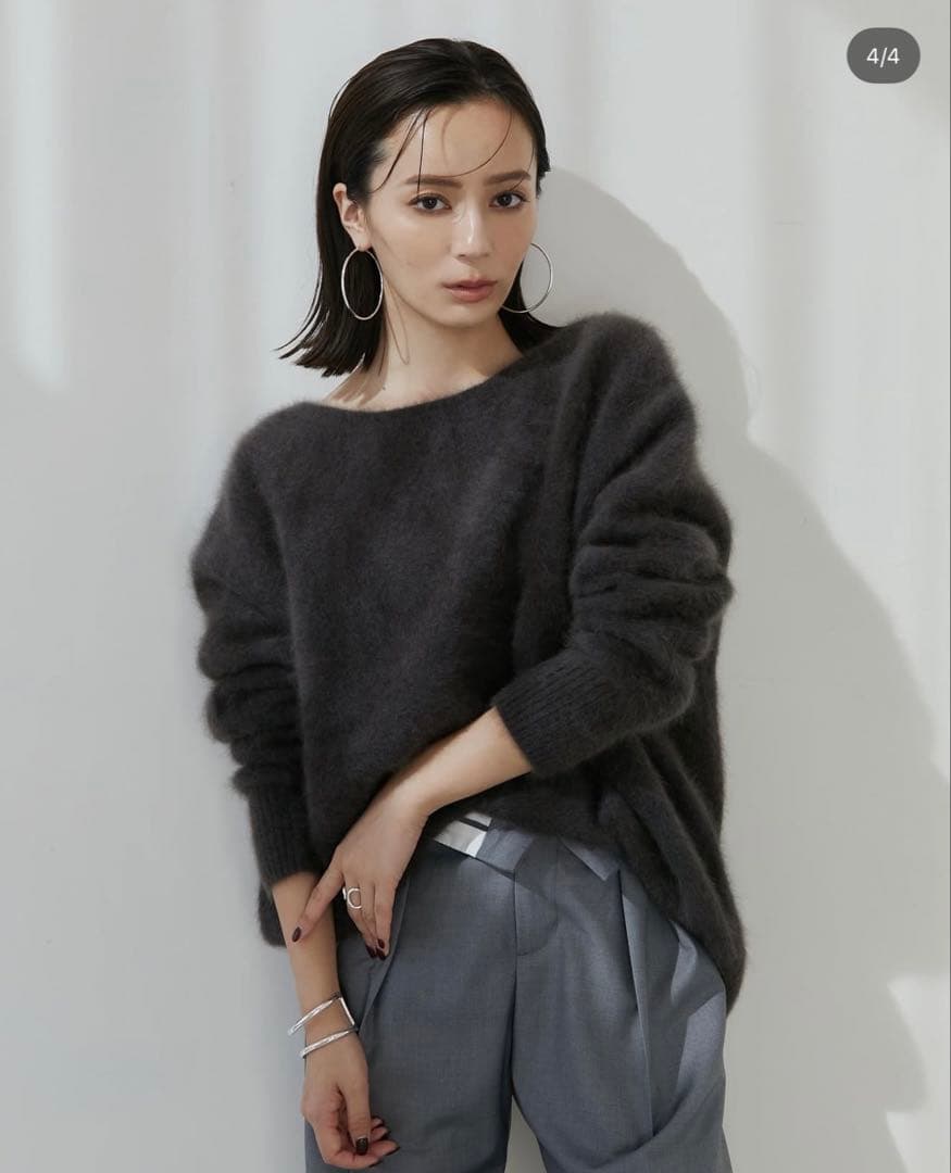 anuans ラクーンボートネックニットプルオーバー チャコールグレー