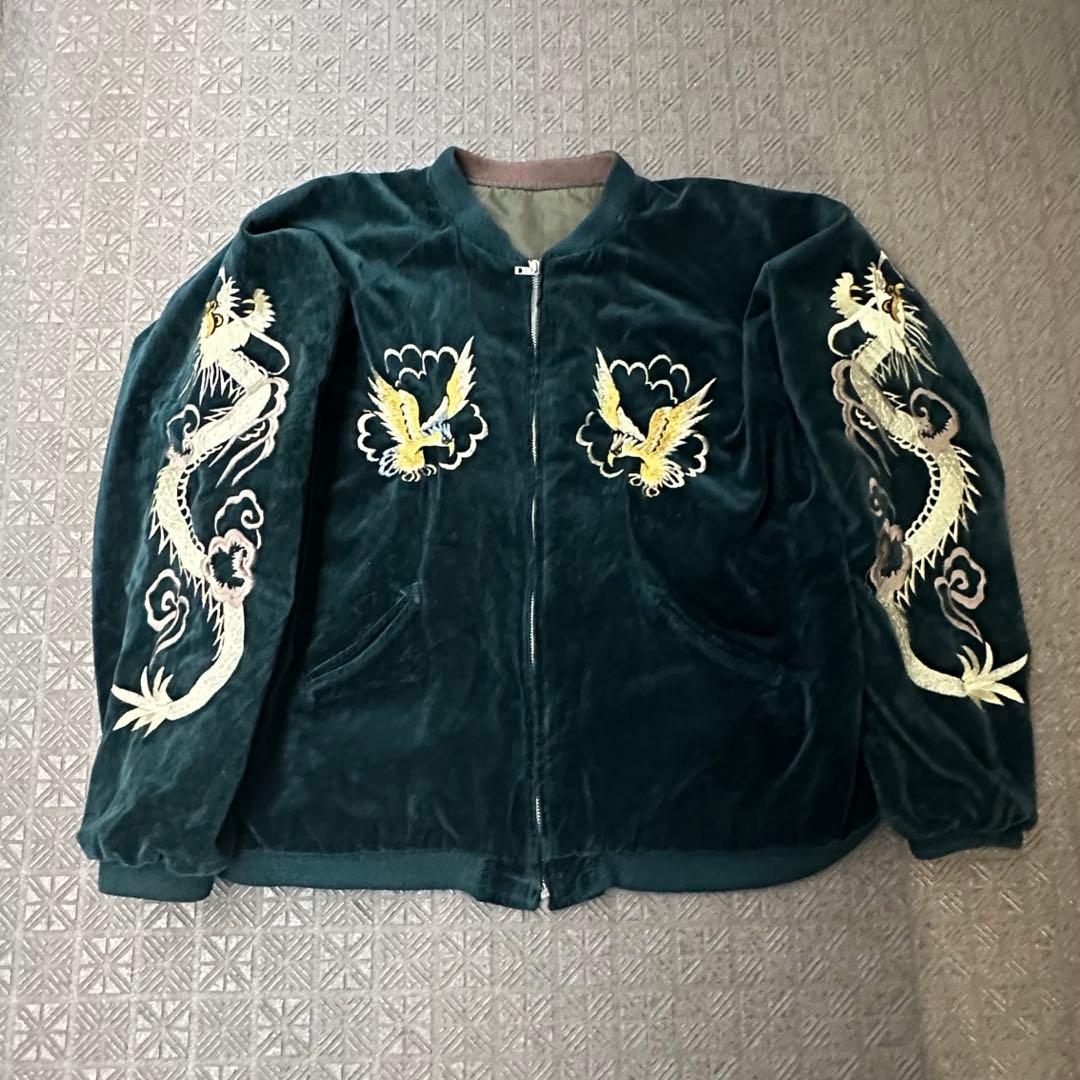 別珍 ベロア 刺繍 短丈 スカジャン リバーシブルMA-1 鷹 龍 90's 別珍 ベロア 刺繍 短丈 スカジャン リバーシブルMA-1 鷹 龍 90's
