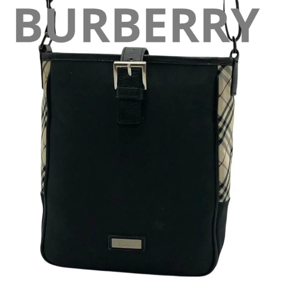 美品】Burberry ショルダーバッグ ノバチェック ナイロン レザー 黒