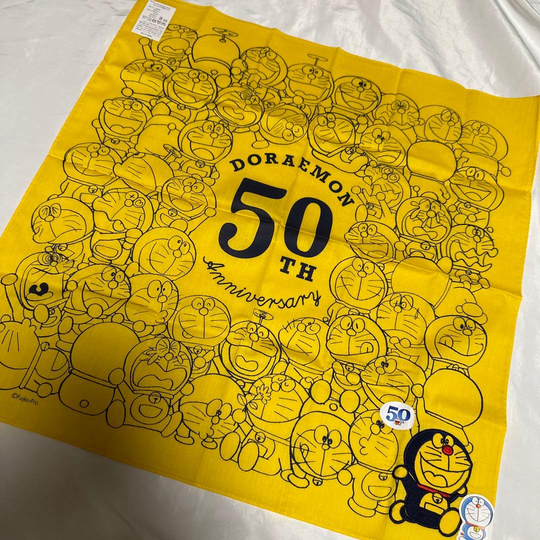 希少 ドラえもん 50周年 ハンカチ バンダナ イエロー 刺繍 - メルカリ