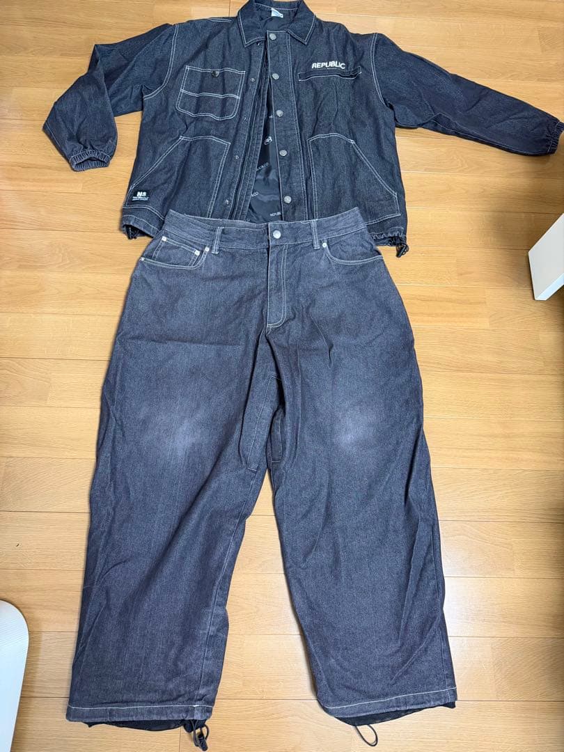 ああ　republic デニム　セットアップ セール】オールインワン風デニムセットアップ（セットアップ）｜2ly2