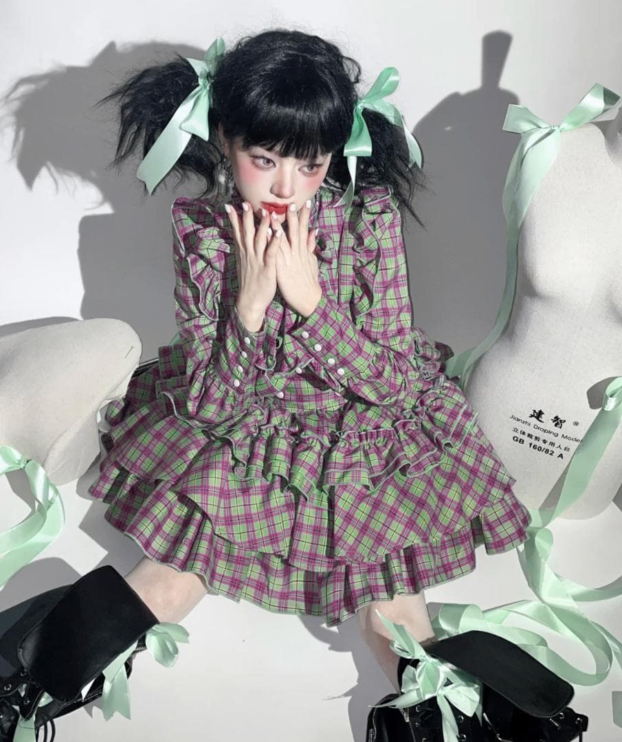 即納 CATCOCOONクラシカルドール 長袖 セットアップ 緑チェック - メルカリ