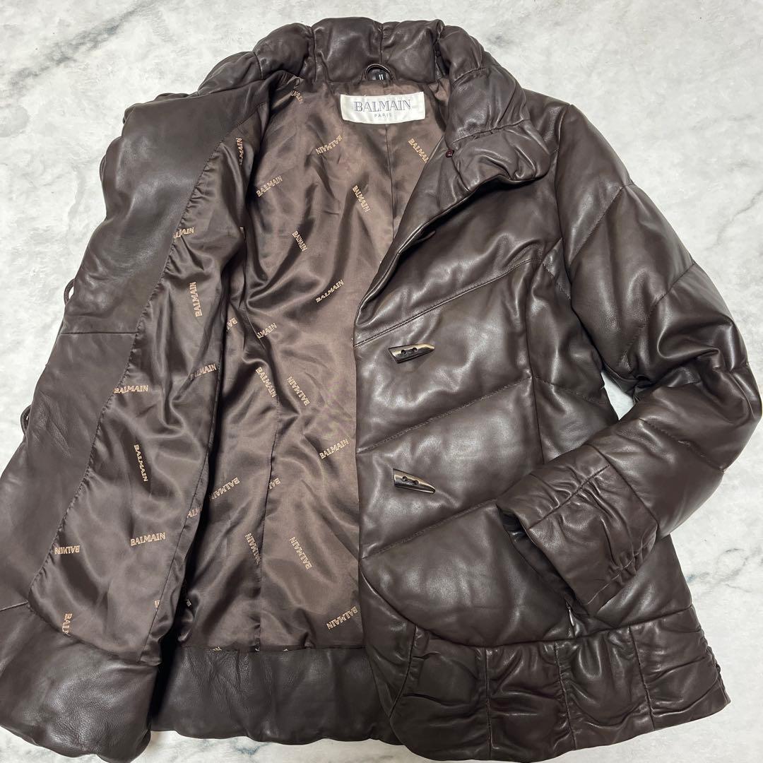 BALMAIN バルマン　ブラウン　羊革　レザー　ダウンジャケット　11号 楽天市場】Haruf レザーダウンジャケット メンズ 本革 レザーダウン