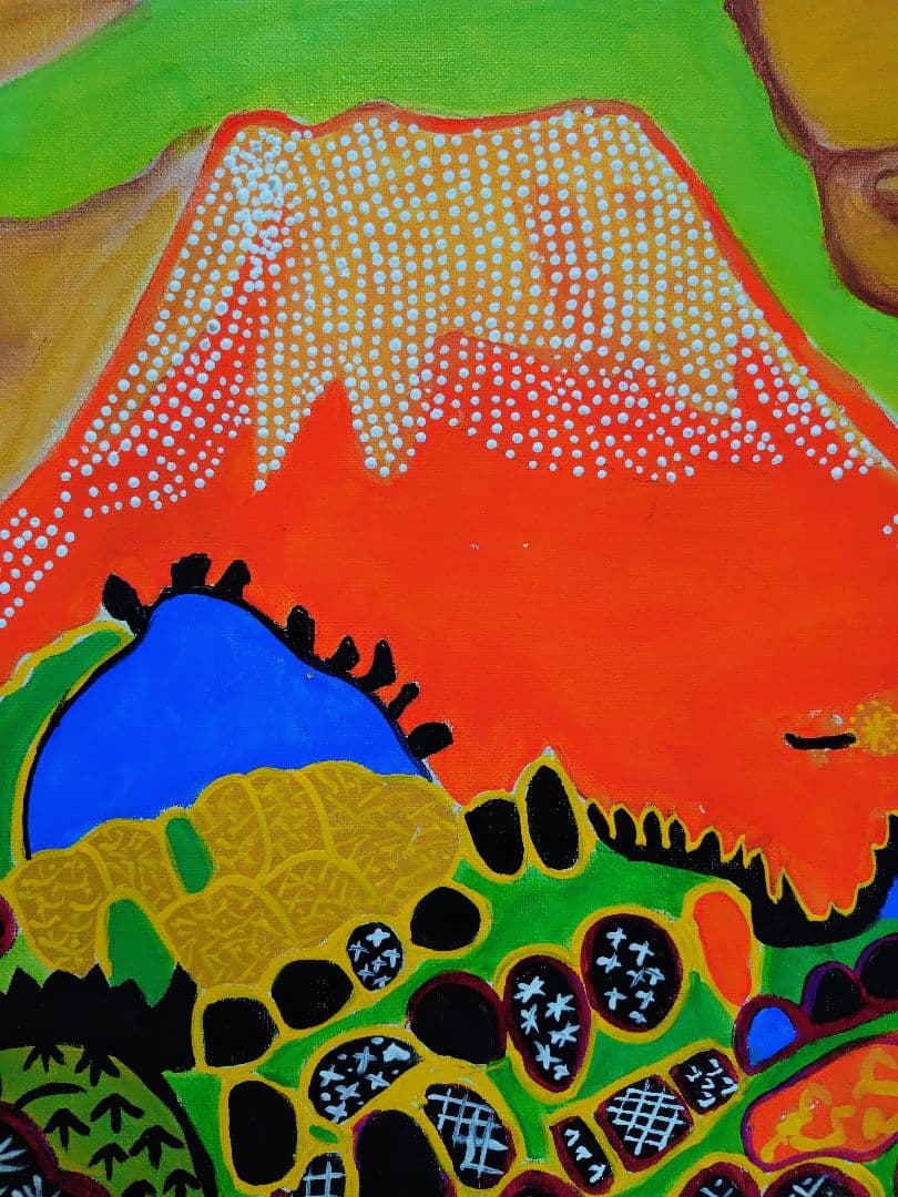 F6号】片岡球子【早春の富士】手描き作品/サイン有/油彩/アクリル/額縁