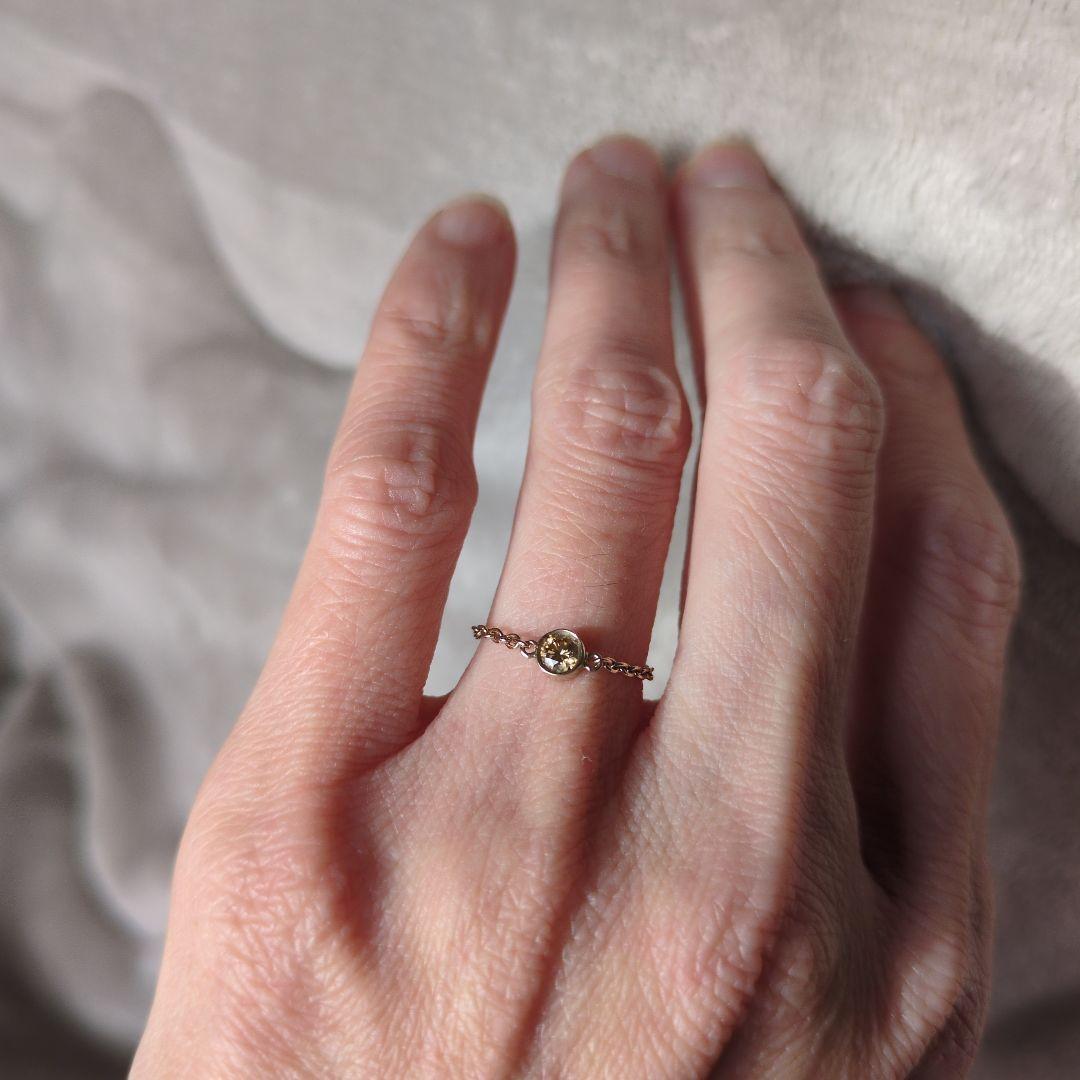 k18チェーンリング　ブラウンダイヤ0.1