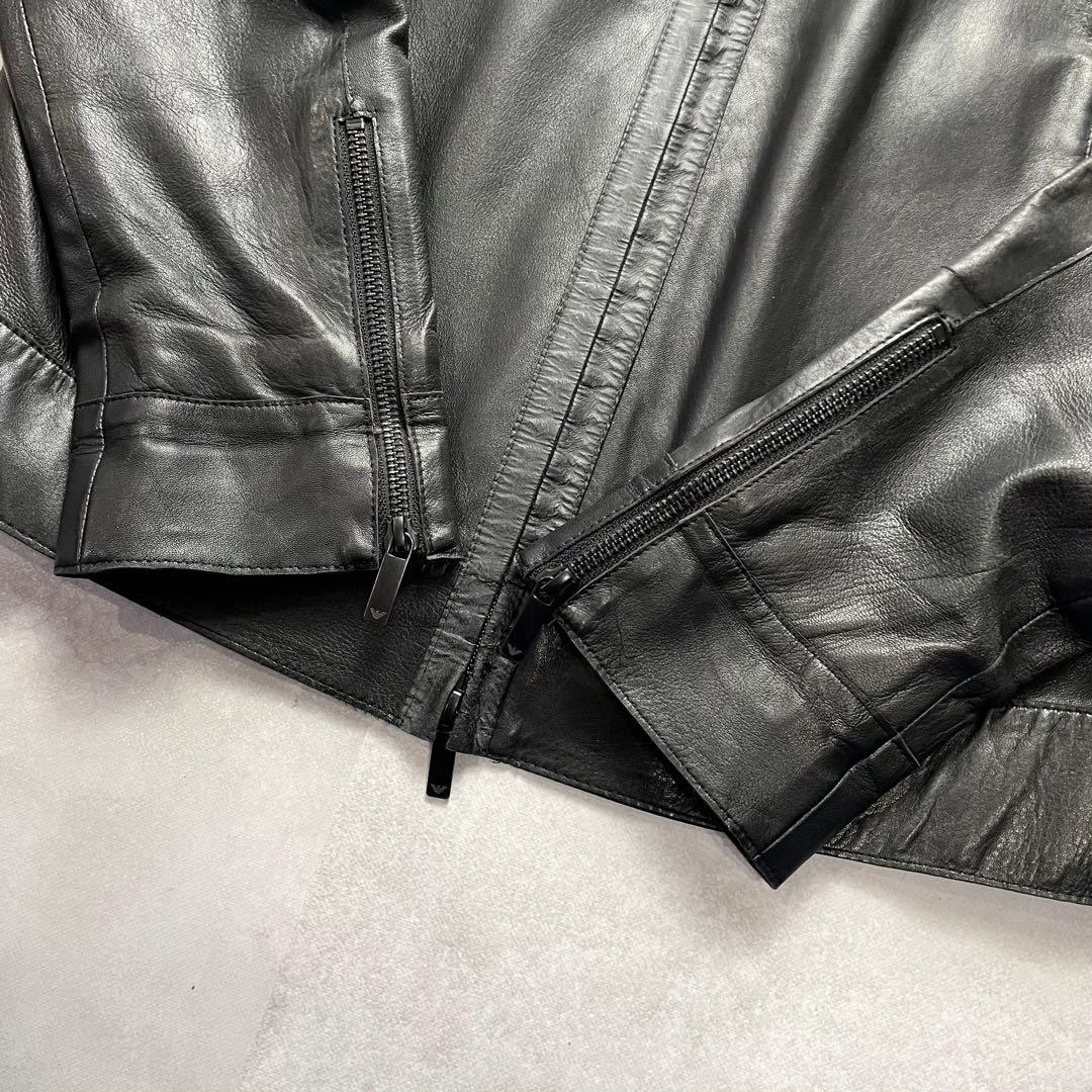 極美品 纏う色気 エンポリオアルマーニ ラムレザー ライダース 羊革 48