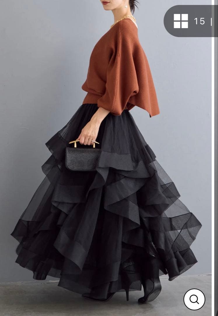 Frene ランダムフリルティアードボリュームスカート ブラック - メルカリ