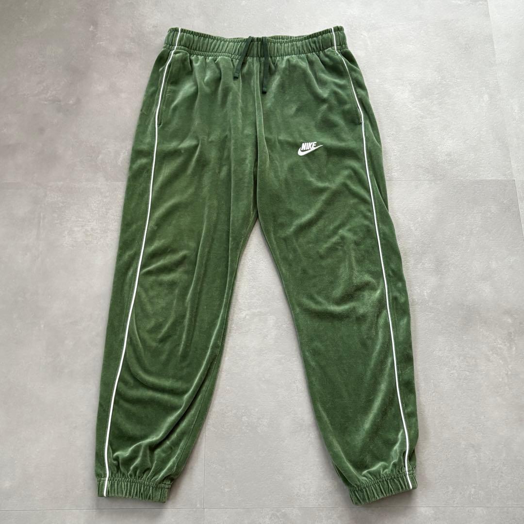 NIKE ベロア ジャージセットアップ スウッシュ刺繍 グリーン 上下 M/L