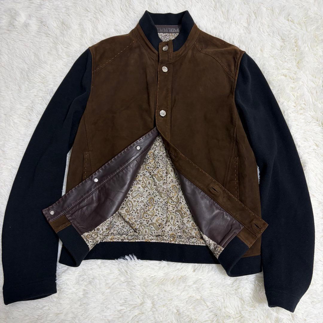 【美品】ARTISAN アルチザン　スウェード　羊革　カシミヤ　ボタン　ブラウン