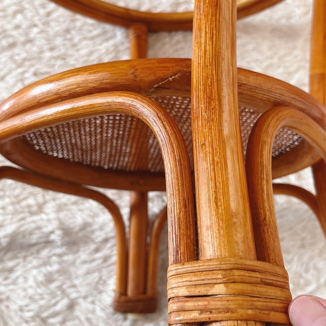 so様リクエスト品】籐 ラタン 丸テーブル ガラス天板 昭和 レトロ 80