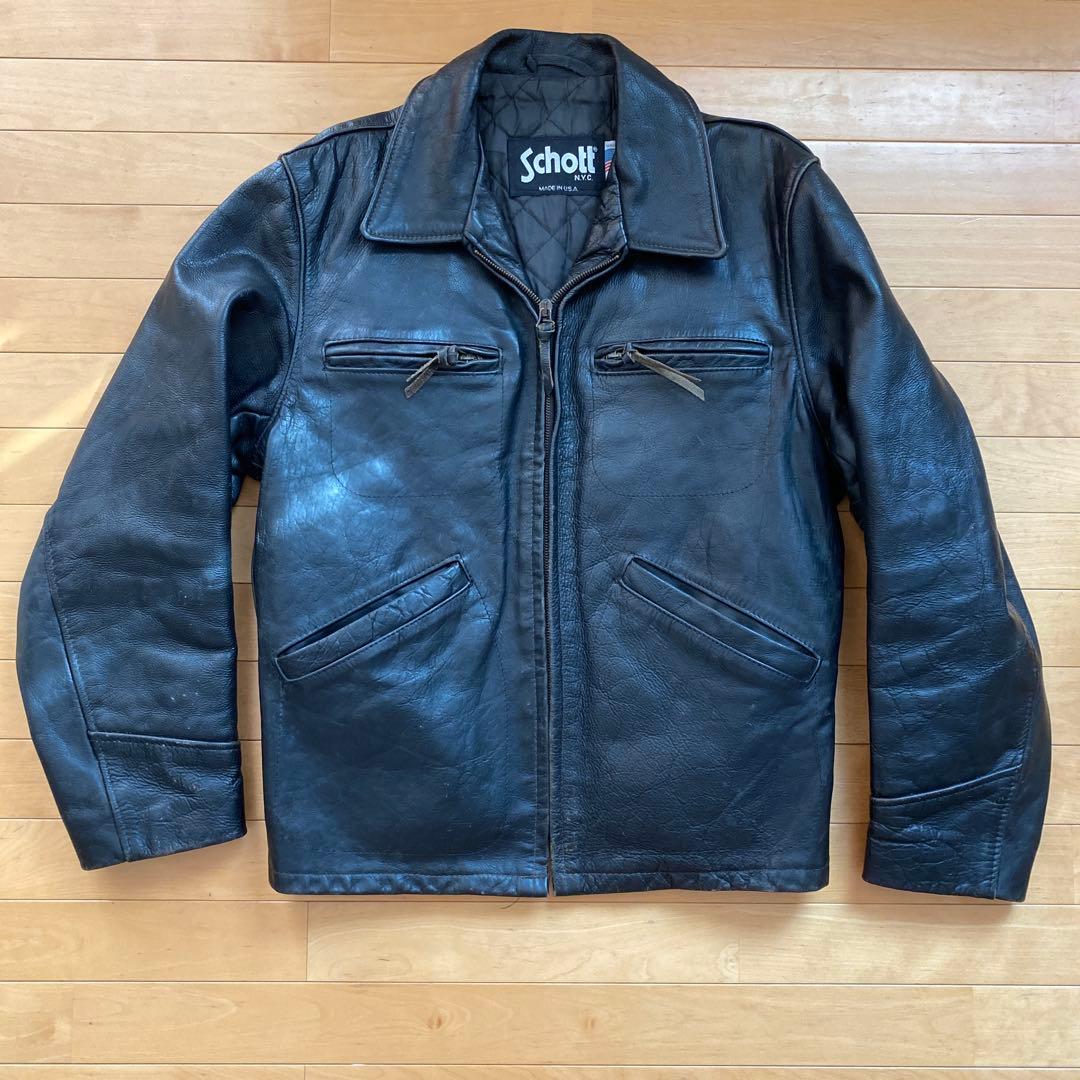 Schott ブラックレザーシングルライダースジャケット　USA製 38
