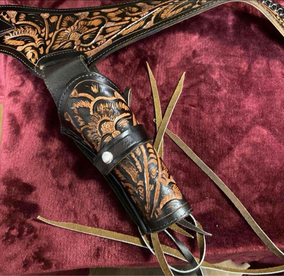 デュアル レザーホルスター ウエスタン ガンベルト 本革 ブラウン