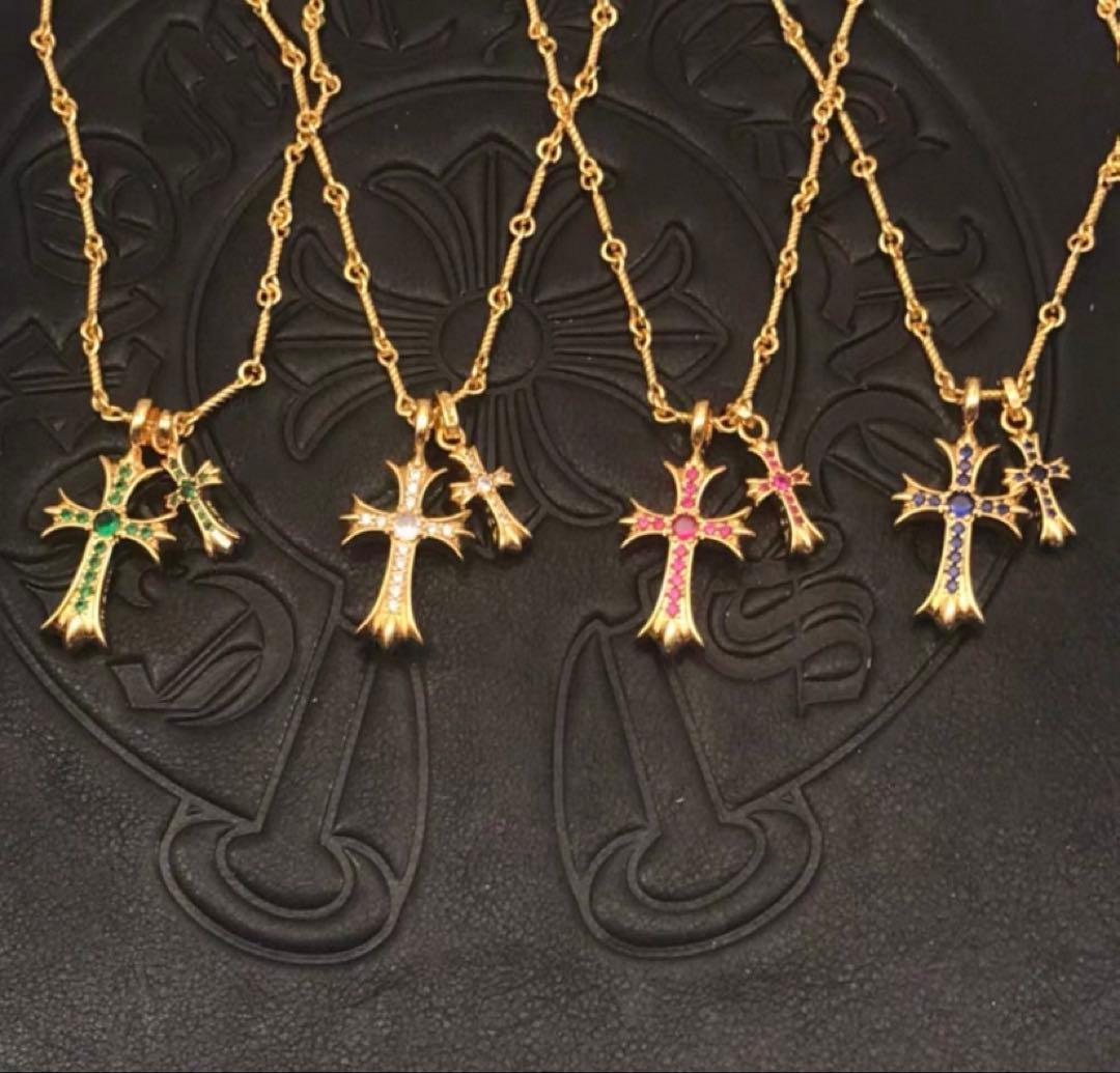 ダブルクロスネックレス 22kゴールドカラー