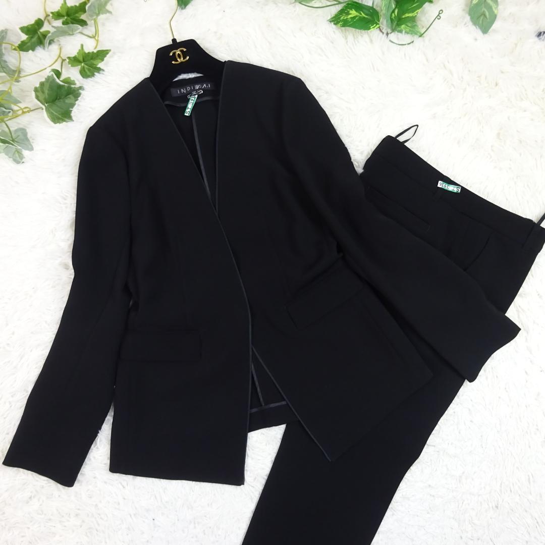 美品　インディヴィ ヴァイ　ノーカラージャケット　パンツスーツ　セットアップ　L