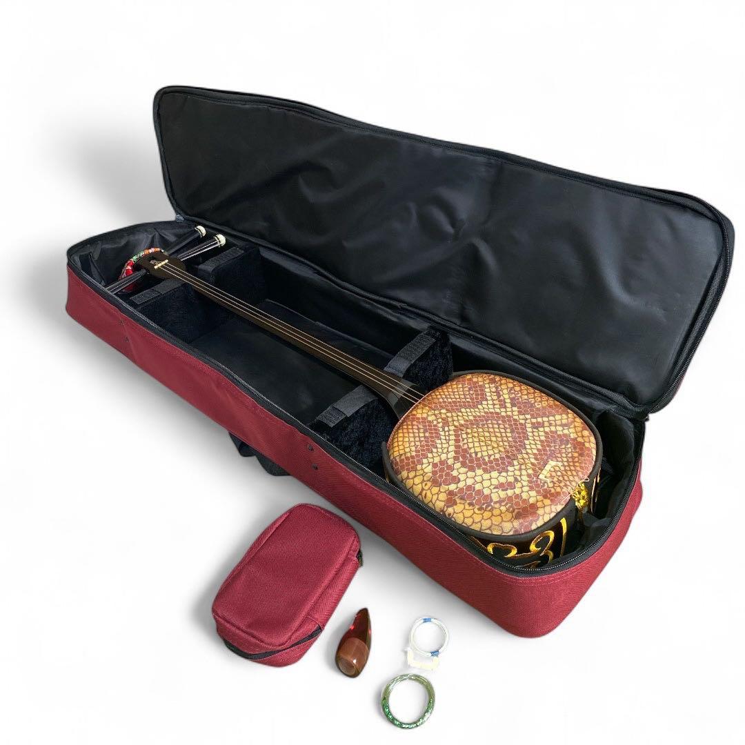 沖縄三味線　和楽器　三味線　人工皮　蛇柄　三線ケース付き