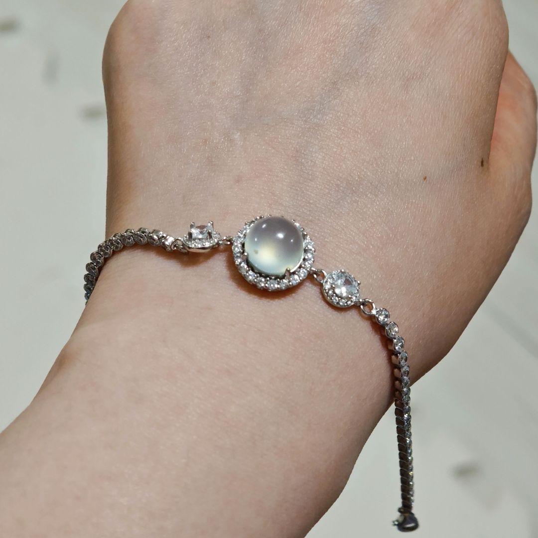 極上シラー】天然岫玉ヒスイ ブレスレット S925 翡翠軟玉 上品 氷種