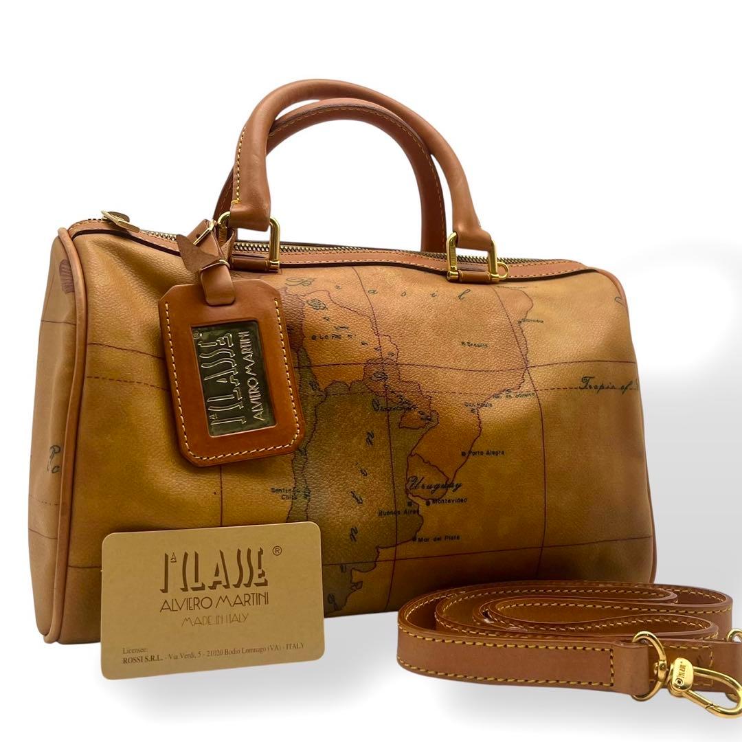 【美品】プリマクラッセ 地図柄 2wayバッグ ボストン ショルダー 旅行鞄