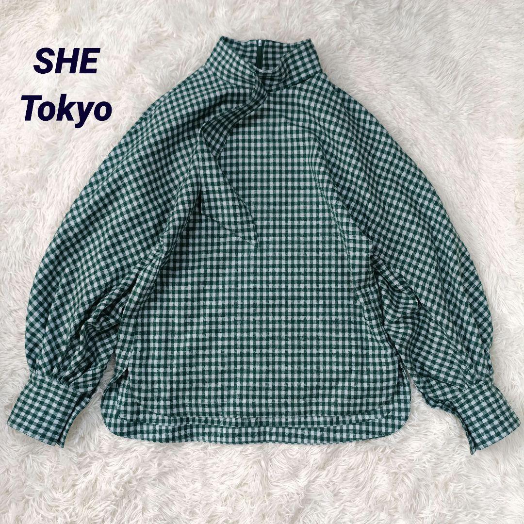 美品✨SHE Tokyo　カシミヤ混　ボリュームスリーブ ボウタイブラウス