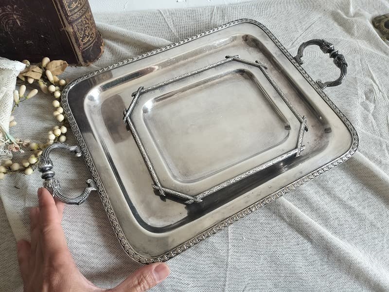 フランス アンティーク 装飾 銀メッキ　トレー 2点セット1900年