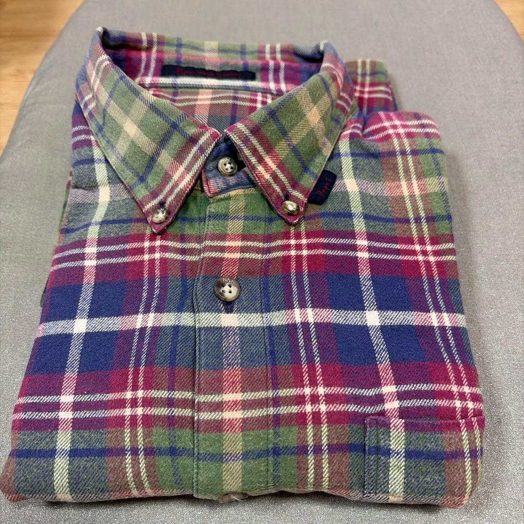ブッチ46美品日本製Papasリバースタータンチェック長袖フランネルシャツ